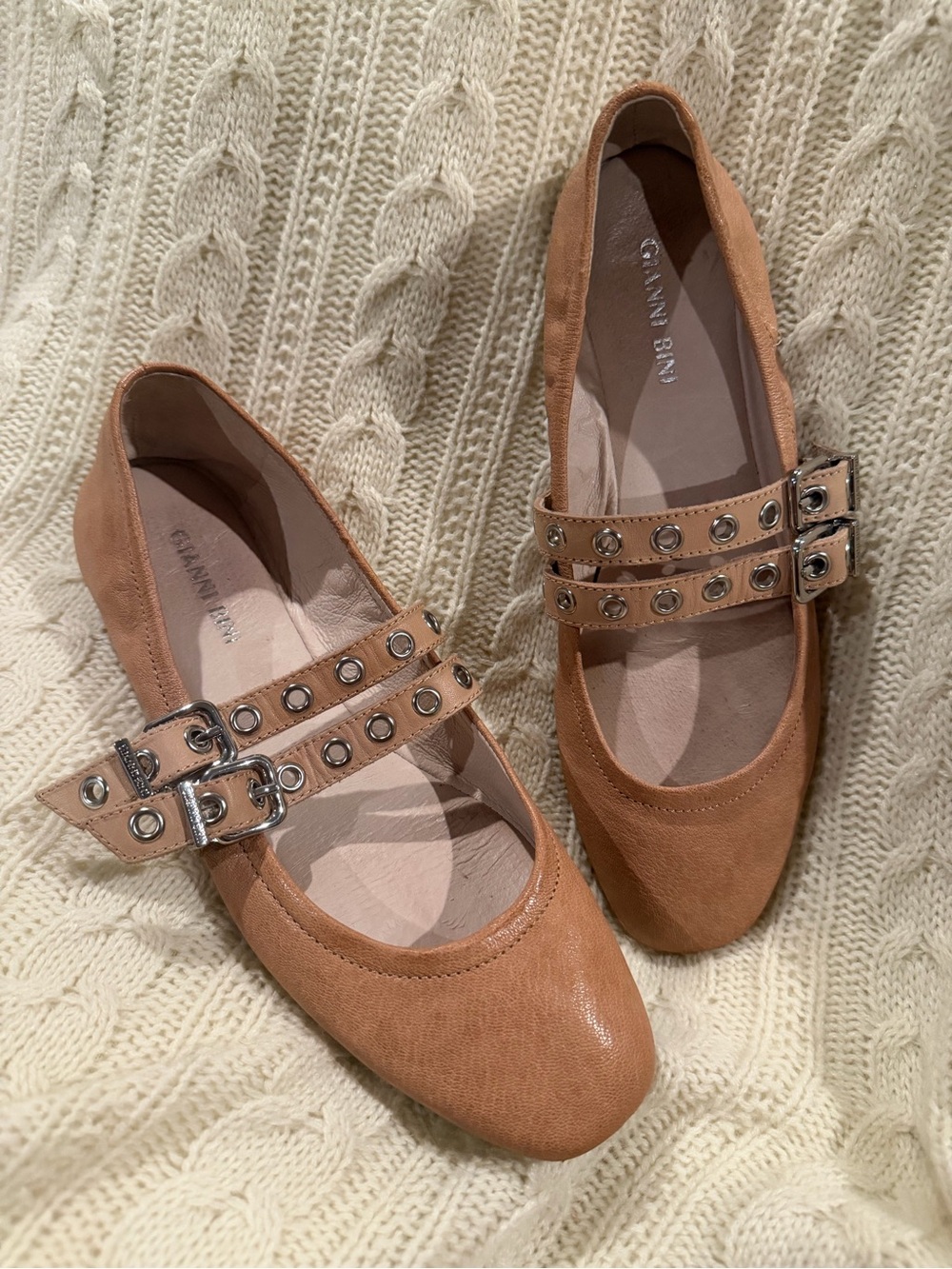 Gianni Bini Camel-Tan Double Strap Loafers